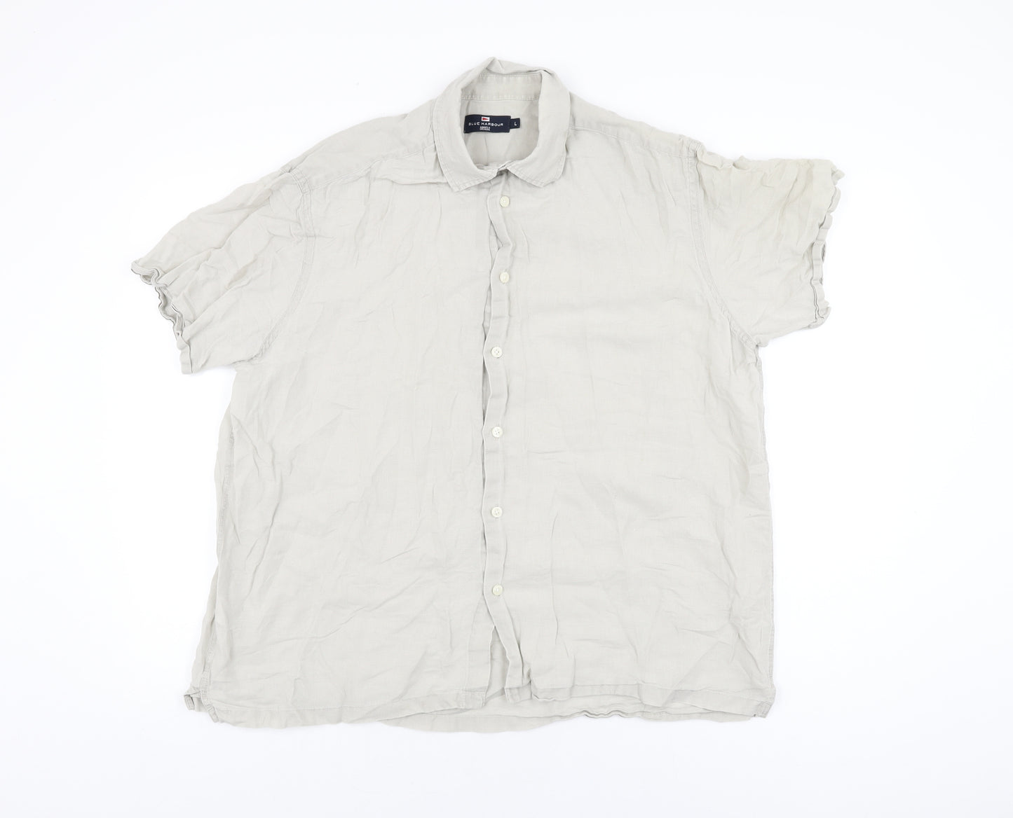 Blue Harbour Mens Grey Cotton Button-Up Size L Collared Button