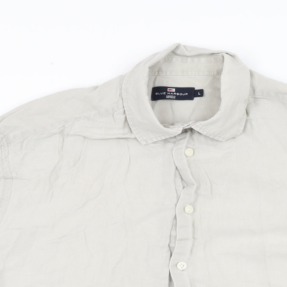 Blue Harbour Mens Grey Cotton Button-Up Size L Collared Button