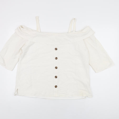 Soon Womens White Cotton Basic Blouse Size 16 Off the Shoulder