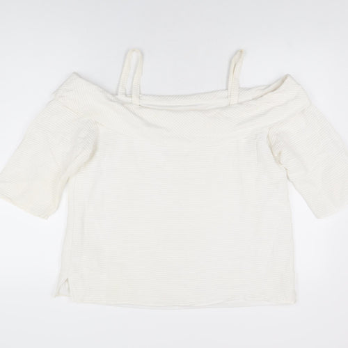 Soon Womens White Cotton Basic Blouse Size 16 Off the Shoulder