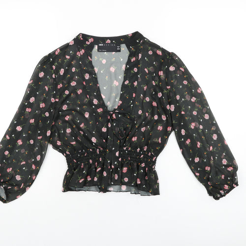 ASOS Womens Black Floral Polyester Basic Blouse Size 12 V-Neck