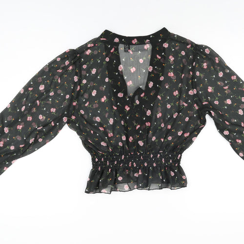 ASOS Womens Black Floral Polyester Basic Blouse Size 12 V-Neck