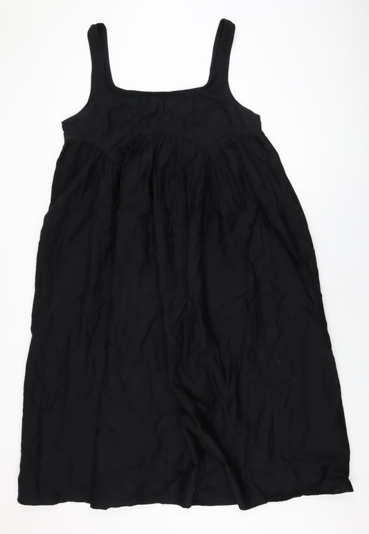 Front view of ASOS women’s black cotton shift, size UK 16, scoop neck pullover