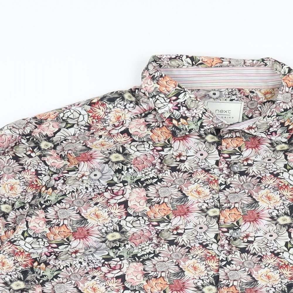 NEXT Mens Multicoloured Floral Cotton Button-Up Size M Collared Button