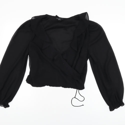 Wednesday's Girl Womens Black Polyester Wrap Blouse Size M V-Neck