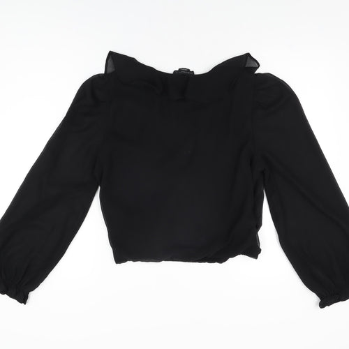 Wednesday's Girl Womens Black Polyester Wrap Blouse Size M V-Neck