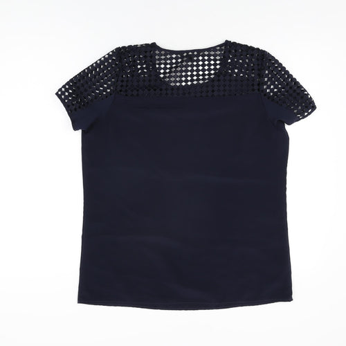 Ellen Reyes Womens Blue Polyester Basic Blouse Size S Round Neck