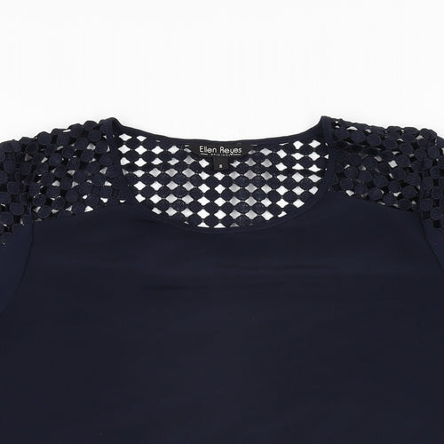 Ellen Reyes Womens Blue Polyester Basic Blouse Size S Round Neck