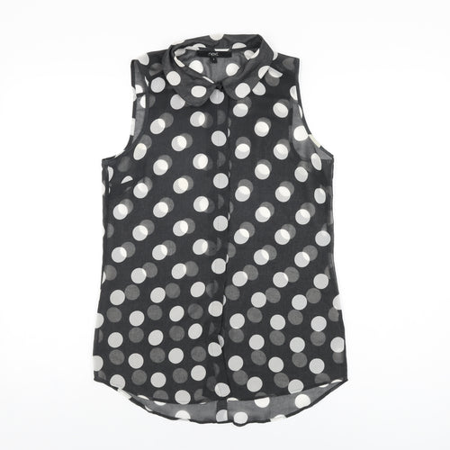 NEXT Womens Black Polka Dot Polyester Basic Button-Up Size 8 Collared