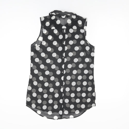 NEXT Womens Black Polka Dot Polyester Basic Button-Up Size 8 Collared