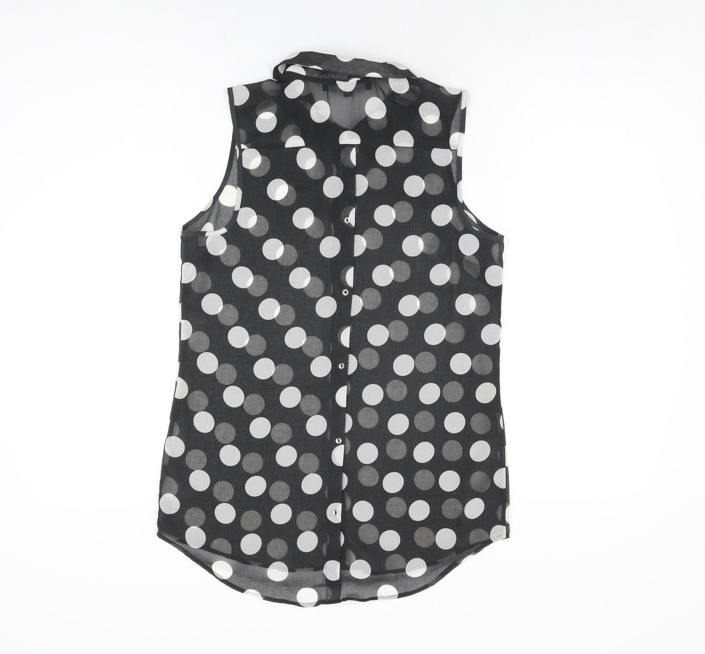 NEXT Womens Black Polka Dot Polyester Basic Button-Up Size 8 Collared