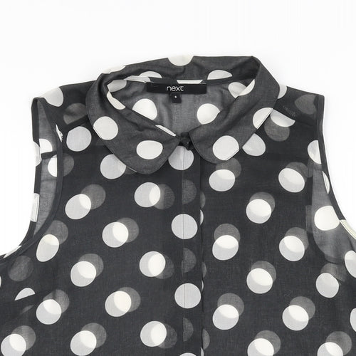 NEXT Womens Black Polka Dot Polyester Basic Button-Up Size 8 Collared