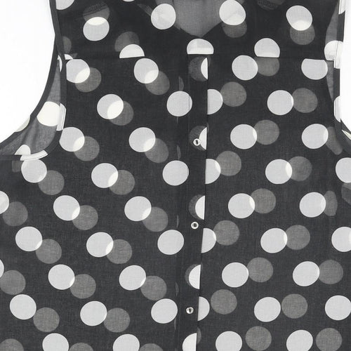 NEXT Womens Black Polka Dot Polyester Basic Button-Up Size 8 Collared