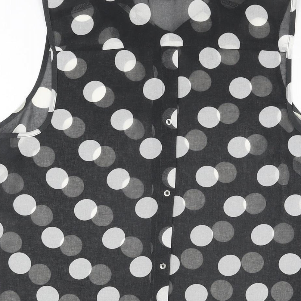 NEXT Womens Black Polka Dot Polyester Basic Button-Up Size 8 Collared