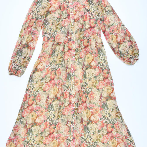 Mango Womens Multicoloured Floral Polyester A-Line Size S Collared Button