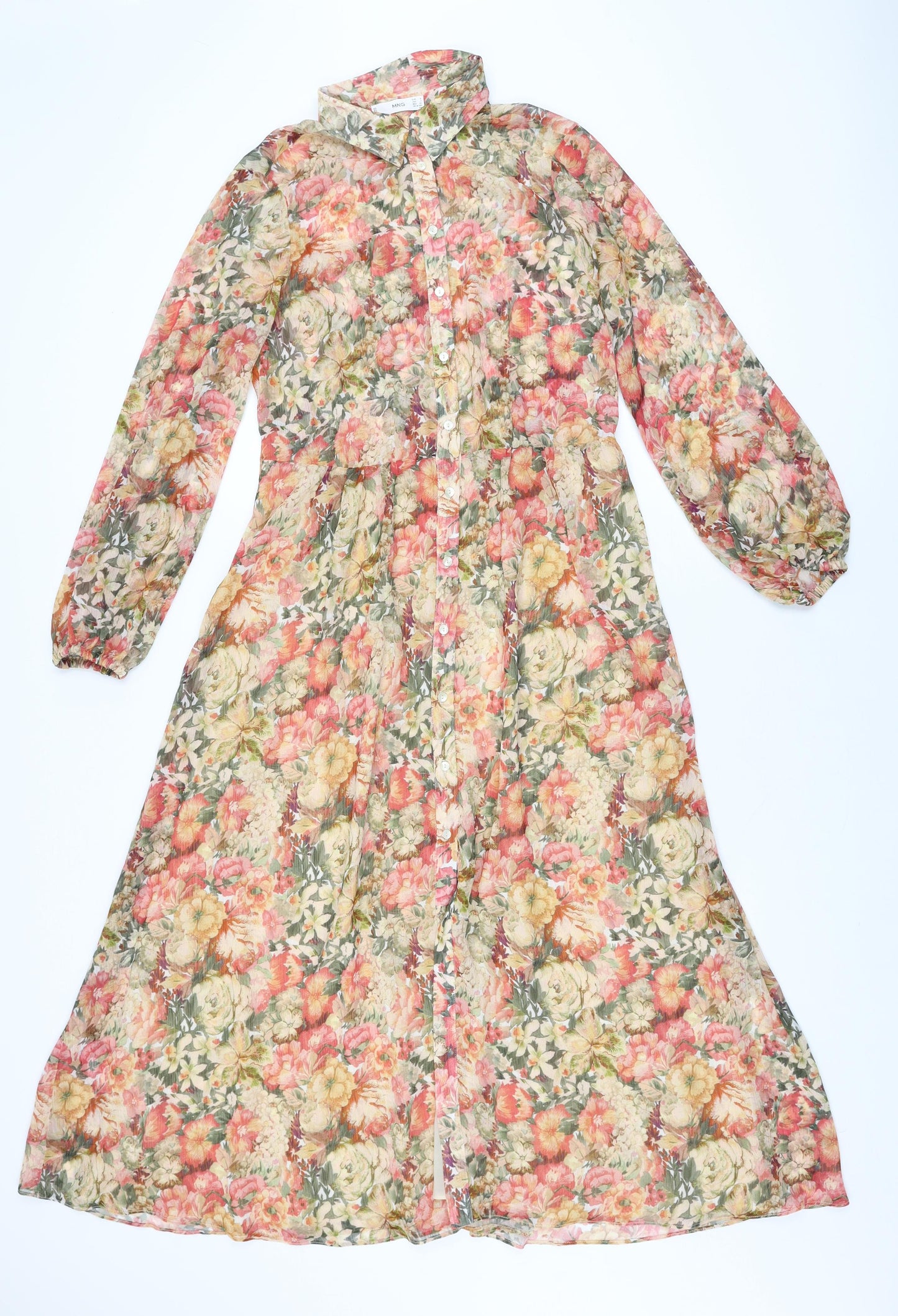 Mango Womens Multicoloured Floral Polyester A-Line Size S Collared Button