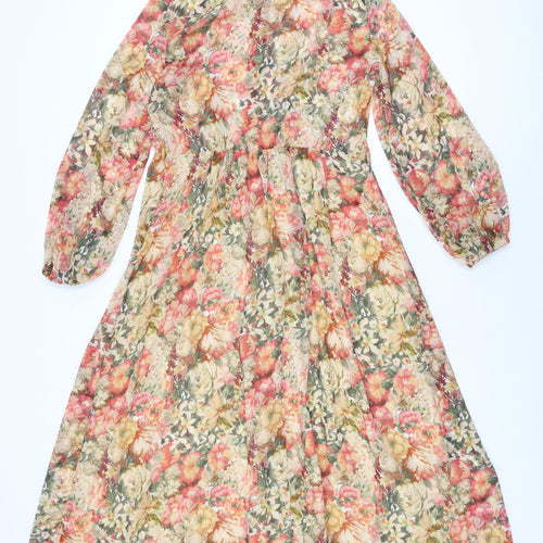 Mango Womens Multicoloured Floral Polyester A-Line Size S Collared Button