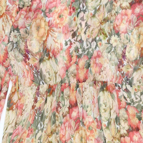 Mango Womens Multicoloured Floral Polyester A-Line Size S Collared Button