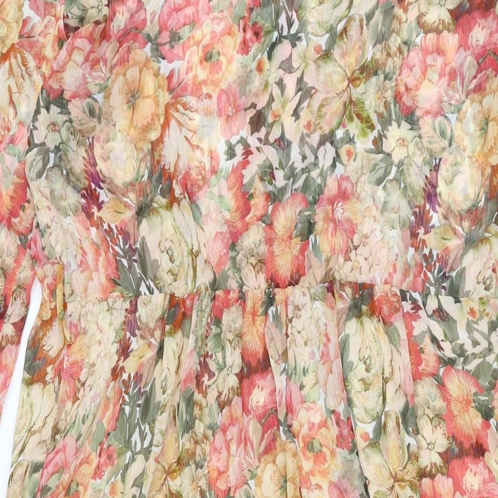 Mango Womens Multicoloured Floral Polyester A-Line Size S Collared Button