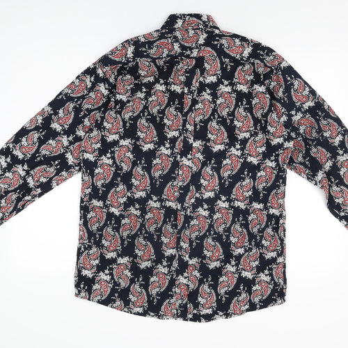 Relco Mens Blue Paisley Cotton Dress Shirt Size L Collared Button
