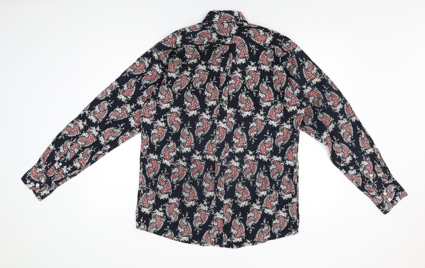 Relco Mens Blue Paisley Cotton Dress Shirt Size L Collared Button