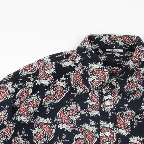 Relco Mens Blue Paisley Cotton Dress Shirt Size L Collared Button