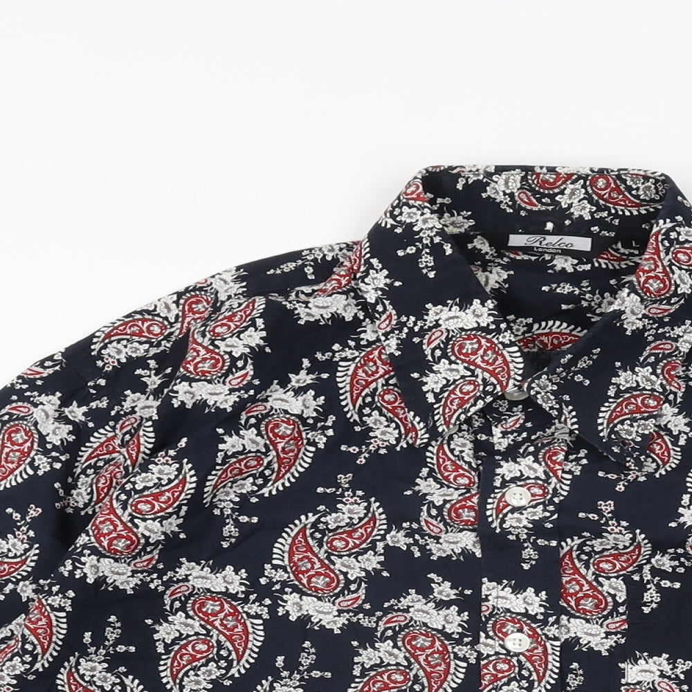 Relco Mens Blue Paisley Cotton Dress Shirt Size L Collared Button