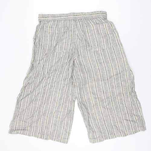 Marks and Spencer Womens Beige Striped Linen Cropped Trousers Size 14 L20 in Regular Drawstring