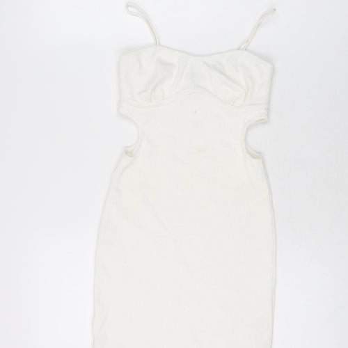 Bershka Womens White Polyester Mini Size S Sweetheart Pullover