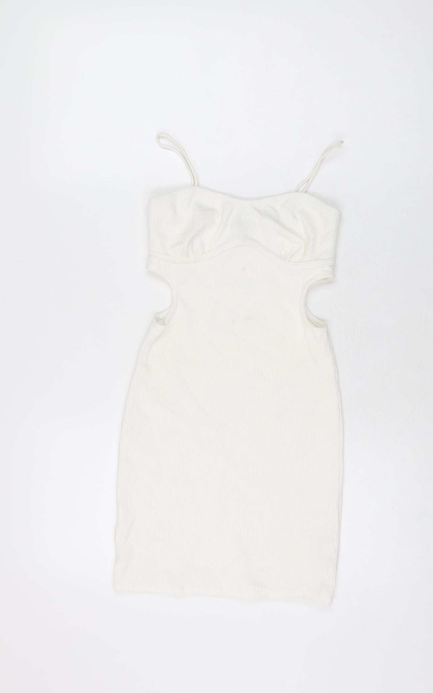 Bershka Womens White Polyester Mini Size S Sweetheart Pullover