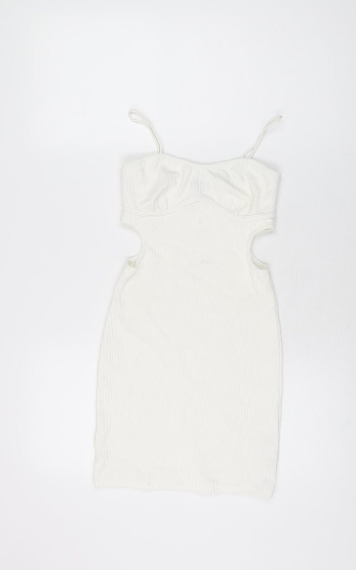 Bershka Womens White Polyester Mini Size S Sweetheart Pullover
