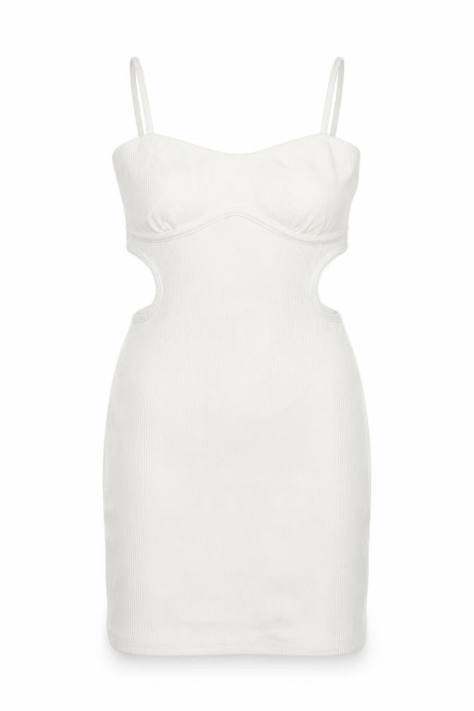 Front view of Bershka women’s white polyester mini, size S, sweetheart pullover
