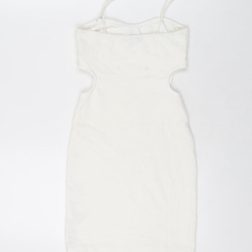 Bershka Womens White Polyester Mini Size S Sweetheart Pullover