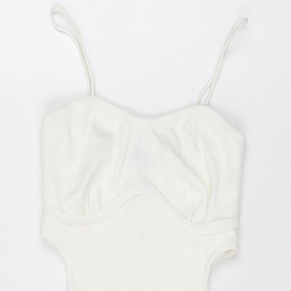 Bershka Womens White Polyester Mini Size S Sweetheart Pullover