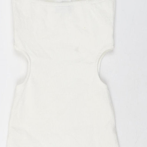 Bershka Womens White Polyester Mini Size S Sweetheart Pullover