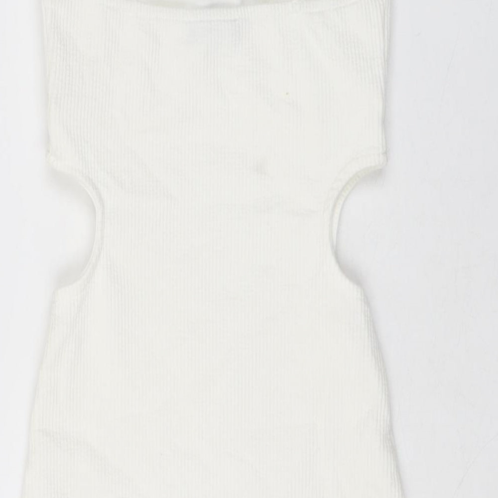 Bershka Womens White Polyester Mini Size S Sweetheart Pullover