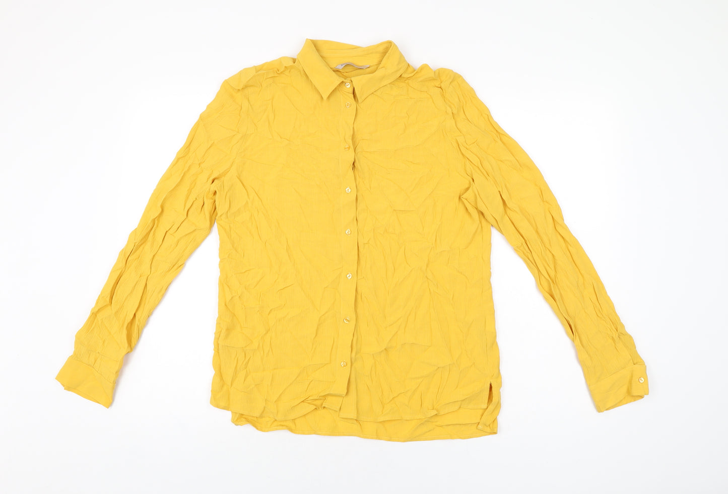 Marks and Spencer Womens Yellow Viscose Basic Button-Up Size 12 Collared