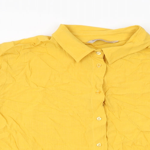 Marks and Spencer Womens Yellow Viscose Basic Button-Up Size 12 Collared