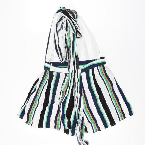 PRETTYLITTLETHING Womens White Striped Viscose Playsuit One-Piece Size 12 L3 in Zip