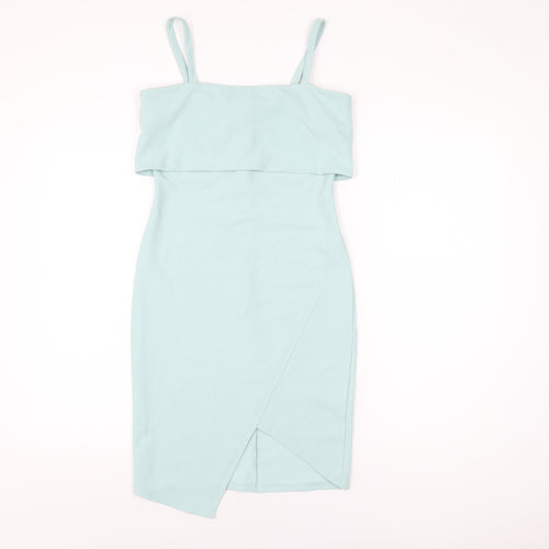 New Look Womens Blue Polyester Bodycon Size 10 Square Neck Zip