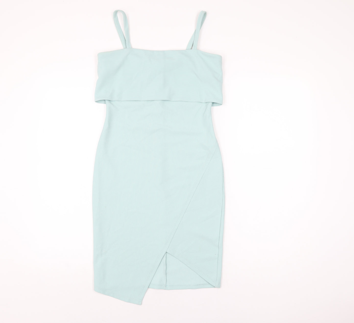 New Look Womens Blue Polyester Bodycon Size 10 Square Neck Zip