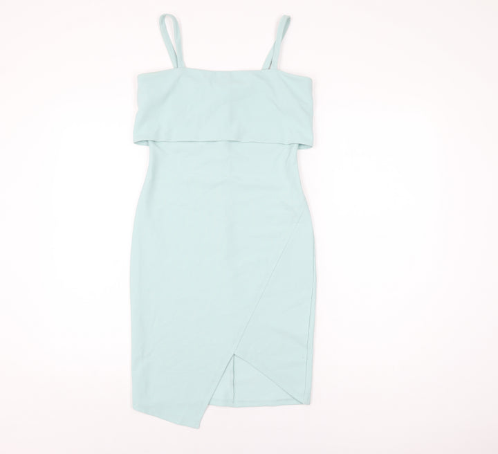 New Look Womens Blue Polyester Bodycon Size 10 Square Neck Zip