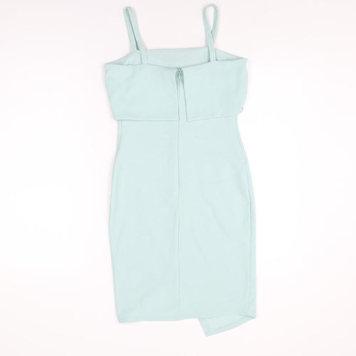 New Look Womens Blue Polyester Bodycon Size 10 Square Neck Zip