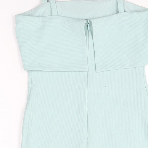New Look Womens Blue Polyester Bodycon Size 10 Square Neck Zip