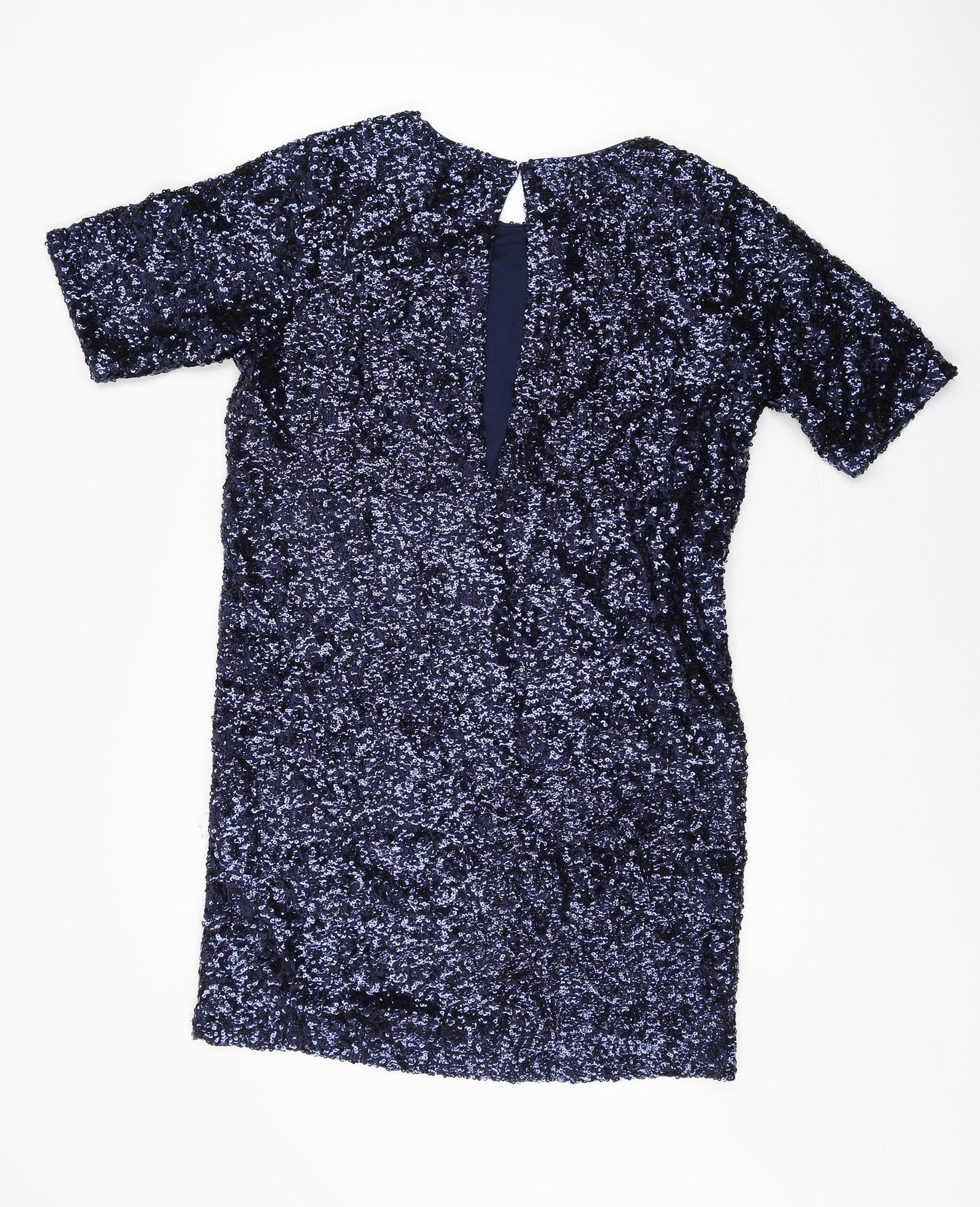 ICHI Womens Blue Polyester Shift Size M Round Neck Button - Sequins