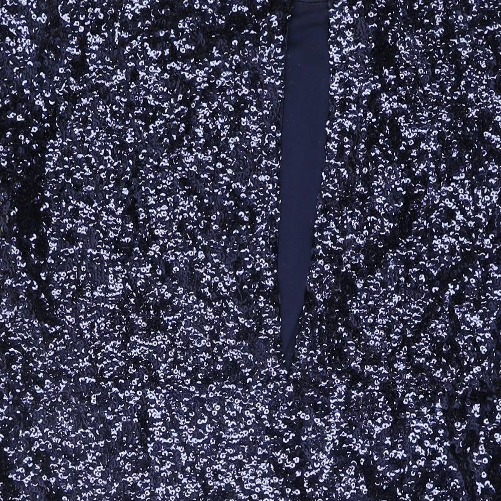 ICHI Womens Blue Polyester Shift Size M Round Neck Button - Sequins