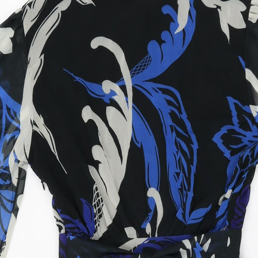 Lipsy London Womens Black Floral Polyester Skater Dress Size 8 Collared Zip