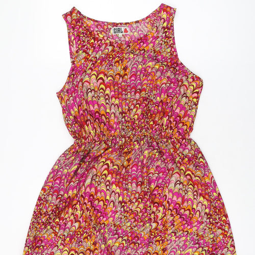 Chelsea Girl Womens Multicoloured Geometric Polyester Skater Dress Size 12 Round Neck Pullover