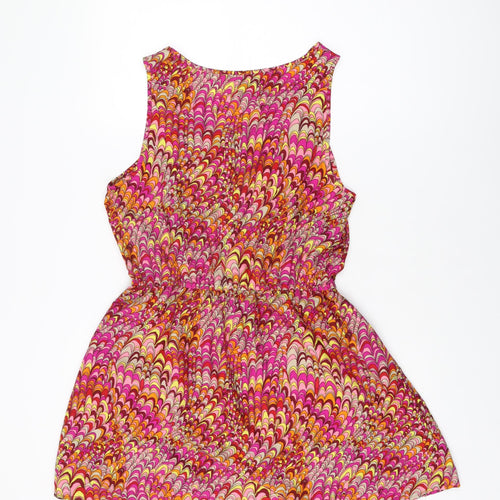 Chelsea Girl Womens Multicoloured Geometric Polyester Skater Dress Size 12 Round Neck Pullover