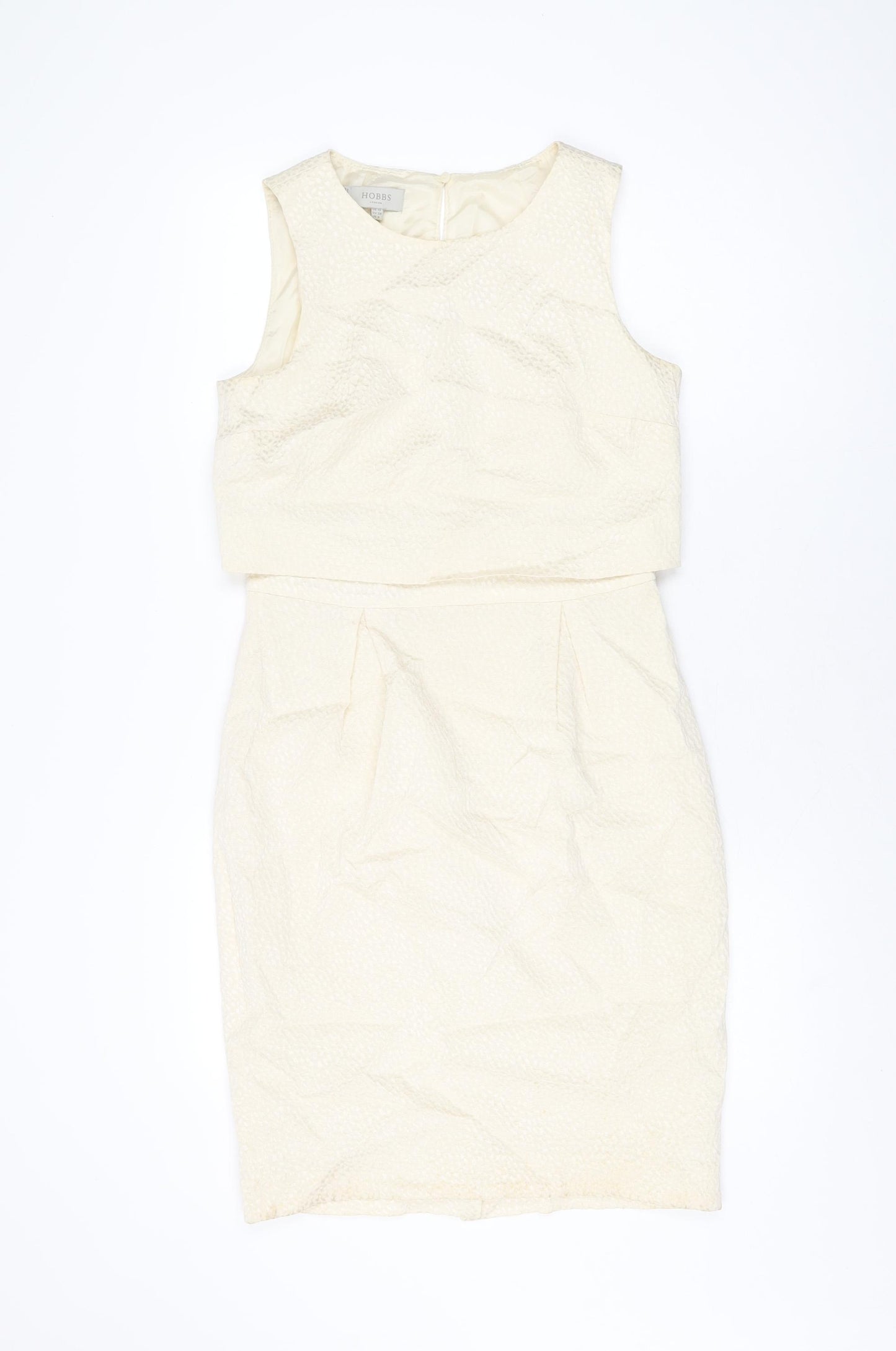 Hobbs Womens Ivory Polyester Bodycon Size 10 Round Neck Zip